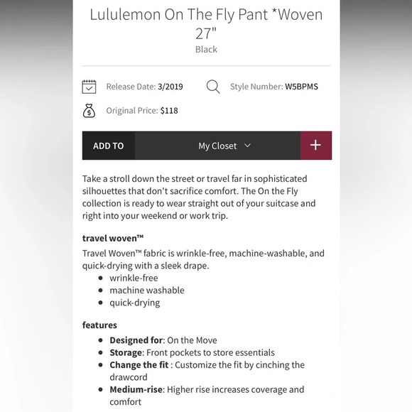 Lululemon On the Fly 7/8 Black Woven Pants Size 4 Office Casual Travel 27" - Picture 5 of 16